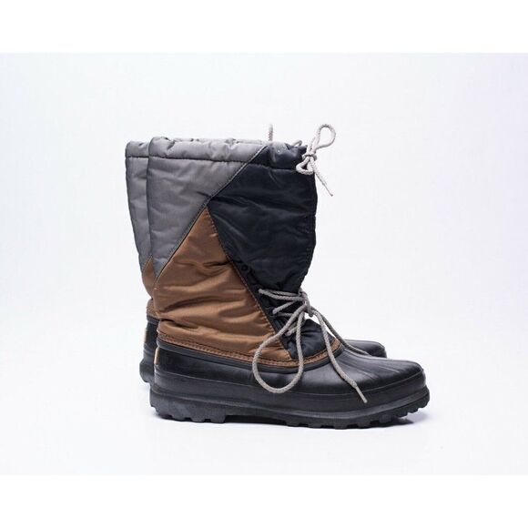 Vintage Sorel Mens Black Gold Gray Snow Boots Sz 9 10 Felt Lining Lace Up